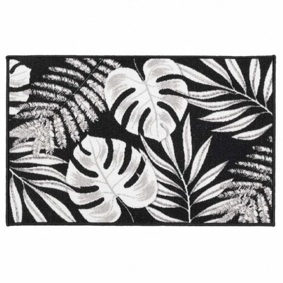 DOUCEUR D'INTÉRIEUR Tapis antidérapant - 50x80 cm - Feuillage noir,gris et blanc - Noir