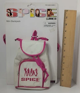 Mini mochila de juguete vintage Spice Girls blanca y rosa nueva en tarjeta 1997 - Imagen 1 de 12