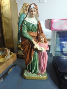 ESTATUA RELIGIOSA CATÓLICA ESTATUA DE SAN ANNE Y NIÑO DE COLECCIÓN Chalkware - Imagen 1 de 12