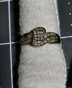 Vintage Designer EG Sterling Silber Diamant Ring Gr. 5, 925. Swirl, Square Face, 3,2g - Bild 1 von 13