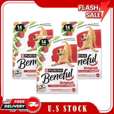 Paquete de 3 recetas de comida seca natural Purina Beneful Originals de carne de res para perros, bolsa de 14 lb Foto 1 de 4