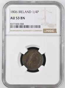 1806 IRELAND 1/4P NGC AU-53 BN - Picture 1 of 2