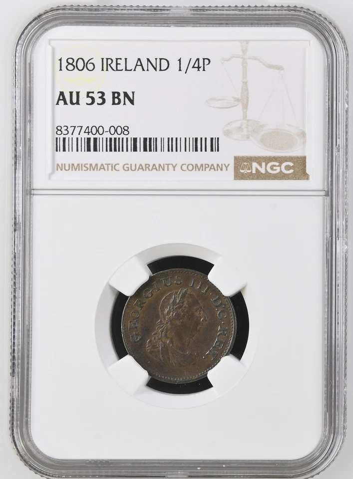 1806 IRELAND 1/4P NGC AU-53 BN - Image 1 of 2