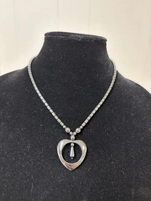 Natural Hematite Necklace w/ Pendant 18" OPEN HEART - Image 1 of 3