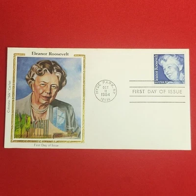 First Day of Issue Eleanor Roosevelt Stamp Silk Cache Envelope - Image 1 of 4