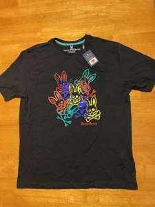 Psycho Bunny Chrystie Printed Bal Harbour Men's Tee Shirt Black Size 8 - Picture 1 of 5
