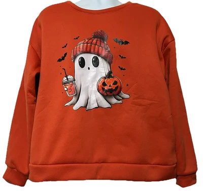 Sudadera Naranja Halloween Lindo Fantasma Suave Suéter Mujer XL Foto 1 de 4