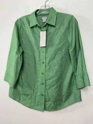 Camisa Blusa Chico's Para Mujer Sin Planchar Talla 0 (4-6) Verde Abotonada Manga 3/4 Nueva con Etiquetas Foto 1 de 4