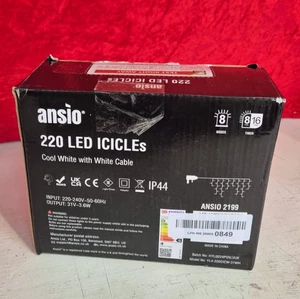 ANSIO 220 LED 7.5m Icicle Lights – Cool White Xmas Outdoor/Indoor Fairy Lights - Picture 1 of 10