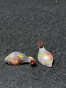 Vintage Yellow Gold Filled Flower & Butterfly Design Earrings With Garnet Stone - Picture 1 of 4