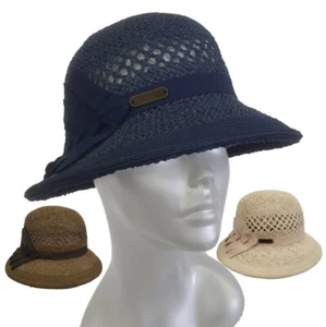 women's casual cloche bucket fedora hat straw braid in Brown, Navy or Natural - Picture 1 of 10