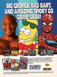 Anuncio impreso de videojuego 1993 Mike Tyson Bart Simpson Spider-Man Sega - Imagen 1 de 1