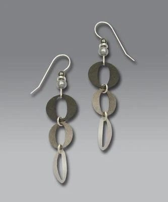 Pendientes Adajio Gancho Plata de Ley Tres Óvalos Abiertos en Gunmetal y Plateado Foto 1 de 4