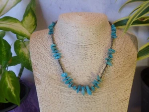 Vintage Turquoise Nuggets & Silver Native American Southwestern Navajo Necklace - Picture 1 of 7