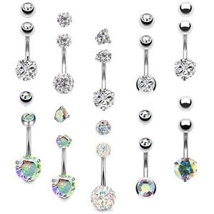 10 PCS Stainless Steel CZ Navel Button Rings Dangle Belly Body Piercing Jewelry - Picture 1 of 6