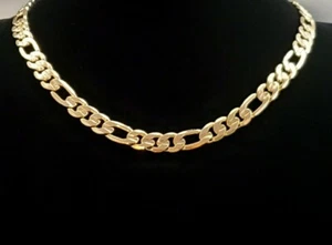 14k Yellow Gold plated Mens Womens 24" Figaro diamond cut Chain cadena Necklace - Picture 1 of 10