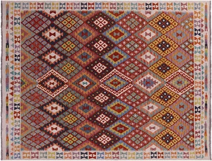 Alfombra de lana sobre lana Kilim tejida plana reversible 7' 1"" X 9' 6"" - Q17833 - Imagen 1 de 9