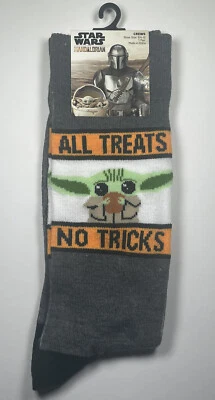 Star Wars The Mandalorian Men Crew Socks Sz 6.5-12 ALL TREATS NO TRICKS - Image 1 of 4