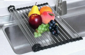 Roll up Dish DRYING RACK over sink drain vegetables sturdy plastic over steel - Picture 1 of 6