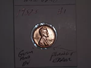 wheat penny 1952S MOLD ,PLANCHETT ERROR RED BU 1952-S LINCOLN CENT LOT#1 UNC - Picture 1 of 4