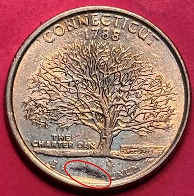 1999-P Strike Through Grease Error Connecticut State Quarter (1213) - Image 1 of 4
