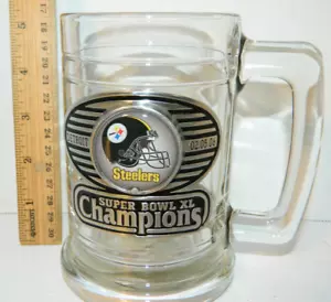 PITTSBURGH STEELERS Football GLASS BEER MUG Cup NFL Super bowl Champions XL 40 - Picture 1 of 6