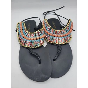 Jenny Heeled Leather Sandal Beaded with black soles and insoles (PSB6) - Picture 1 of 9