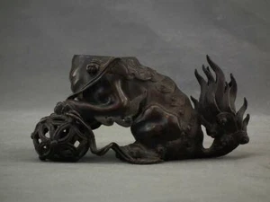 Antique Chinese Qing Dynasty Bronze Guardian Lion Foo Dog Incense Burner Censer - Picture 1 of 1