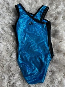 Alpha Factor Aerials Blue Metallic Gymnastics Leotard, Girls 4-6 (CSM) - Picture 1 of 8