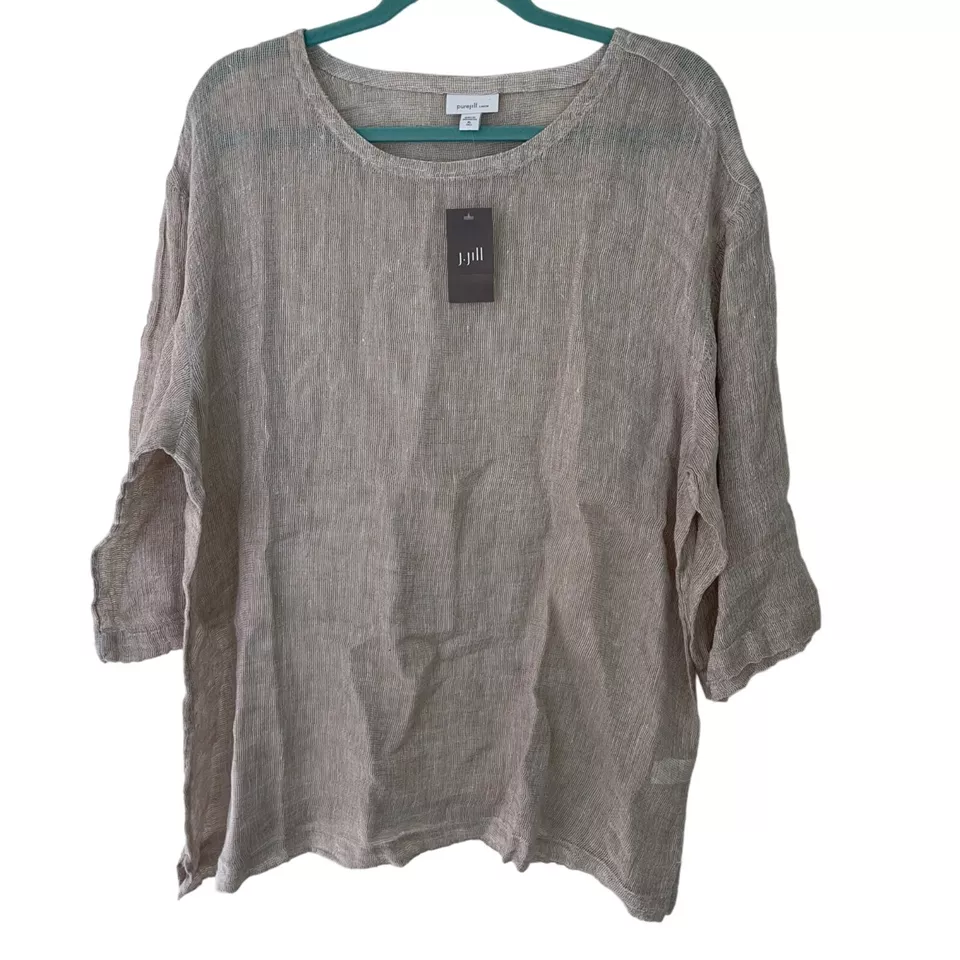 Top J.Jill Mujer Talla XL Gris Lagenlook Tejido Gasa Cuello Redondo Informal Nuevo Foto 1 de 4