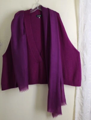 Chaleco Eskandar O/S Rich Purple 30" ALine Cashmere con bufanda chal envoltura a juego Foto 1 de 4