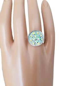 Druzy Ring; White AB Druzy 16mm in Stainless-Steel Band; See the Video! - Picture 1 of 5