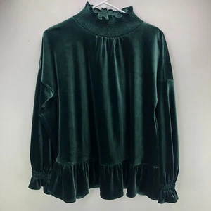Weiche Umrandung Damen Velour Tunika Gr. S Oversize grün gerafft Stehkragen - Bild 1 von 9