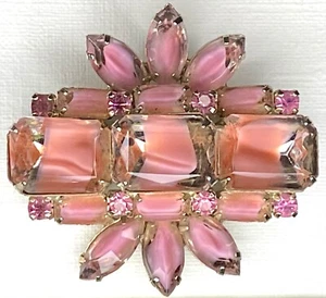Bellissima spilla vintage in vetro artistico rosa e trasparente Givre strass spilla 2" appariscente! - Foto 1 di 4