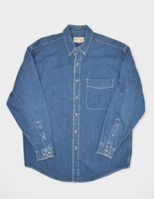 Camisa Eddie Bauer Para Hombres L Denim Abotonada Manga Larga Ropa de Trabajo Jean Sobrecamisa Foto 1 de 4