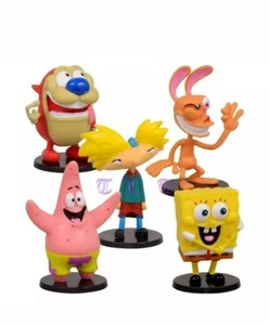 Mini figure Nickelodeon Hey Arnold Ren Stimpy SpongeBob giocattolo o topper per torte NUOVO - Foto 1 di 22
