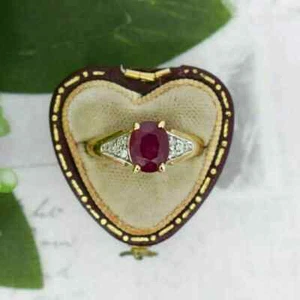 2Ct Oval Simulated Ruby Women's Solitaire Engagement Ring 14K Yellow Gold Finish - Picture 1 of 5