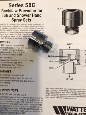 "Regulador WATTS S-8C 1/2"" NPT 15mm CROMO DUCHA PULVERIZADOR MANGUERA INTERRUPTOR DE VACÍO" Foto 1 de 4