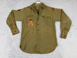 VINTAGE Boy Scouts of America Shirt Youth Medium Green 50s Detroit Area Adventur - Picture 1 of 18