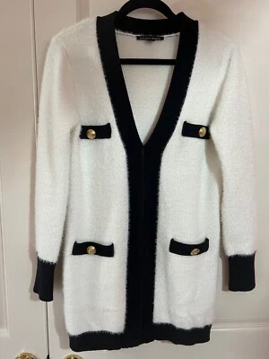 Ivory and black cardigan (Chanel) inspired with gold buttons - Image 1 of 4
