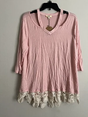 Blusa Kori America Feminina Tamanho Pequeno Acabamento de Renda Rosa Manga 3/4 Casual Boho - Imagem 1 de 4