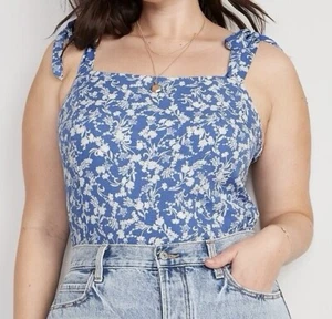 Old Navy Blue Floral Tie Sleeve Crop Top Damen Gr. XXL gesmokt feminin schick - Bild 1 von 22