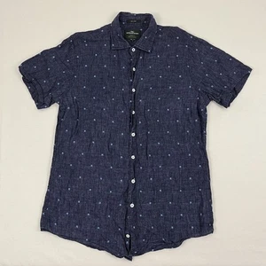 Rodd & Gunn Shirt Men Large Sports Fit Blue Geometric 100% Linen Woven Button Up - Picture 1 of 7