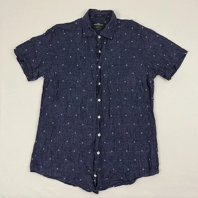 Rodd & Gunn Shirt Men Large Sports Fit Blue Geometric 100% Linen Woven Button Up - Image 1 of 4