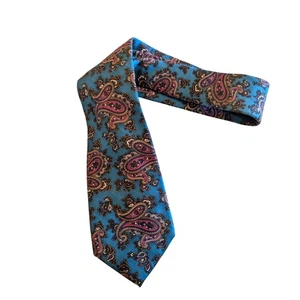 Savile Row Silk Tie Blue Paisley Pattern Imported Fabric Sewn in USA Classic - Foto 1 di 5