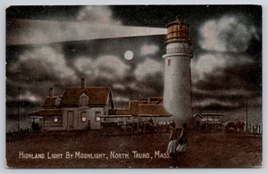 Postal Faro Highland Light por Moonlight Truro Massachusetts Mass. c1914 - Imagen 1 de 2