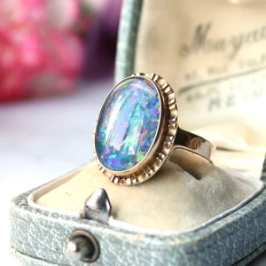 Antique 9ct Gold Opal Doublet Ring - Picture 1 of 5