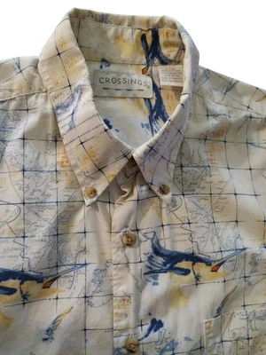 Camisa con botones Crossings multicolor pesca marlins mapa náutico para hombre grande Foto 1 de 4