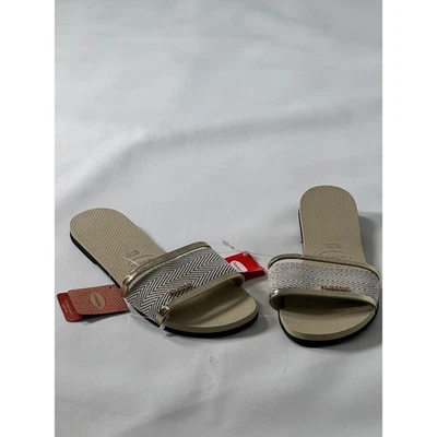Sandalia Havaianas Mujer Toboganes Beige Dorado Patrón Espiga Talla US 11 12W Foto 1 de 4