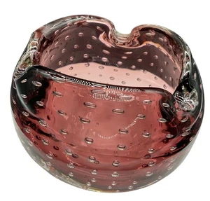 Art Glass Pink Bullicante Bowl / Ashtray With Controlled Bubbles 2.25"H x 3"W - Picture 1 of 7